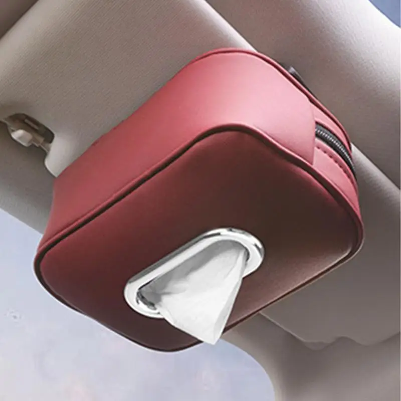 Car Napkin Holder PU Leather Tissue Boxes For Cars Backseat Tissue Cover Sun Visor Accessory Car Tissue Box Holder For Interior