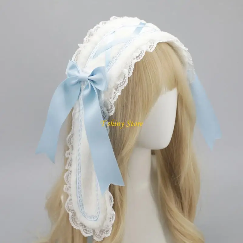 N58F Schöne Anime Maid Lop Ohrhaarband mit abnehmbarem Kaninchen Ohr und Spitzenverkleidung für Frauen Girl Maskeraden und
