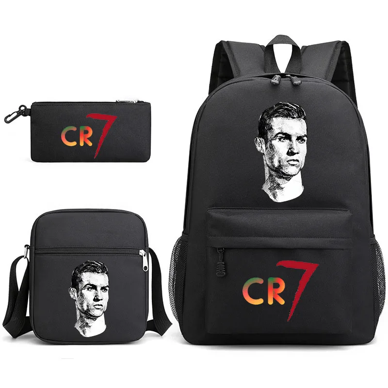 Ronaldo Printed Backpack Casual Student School Bag Single Shoulder Bag Pencil Bag 3-piece Set Children's Backpack Set