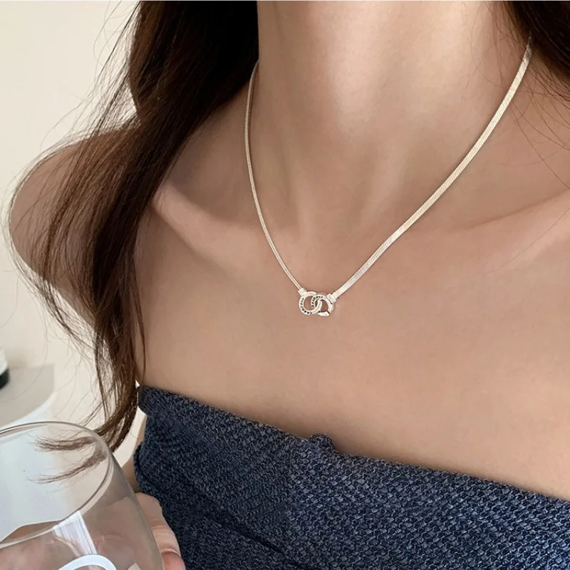 925 Silver  Mutually Linked Clavicular Chain Necklaces for Fashion Women Fine Jewelry Minimalist Accessories