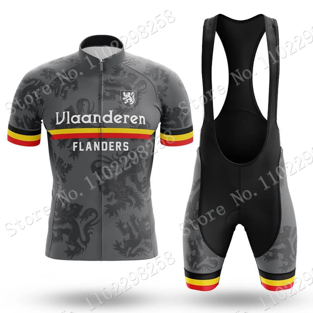 Vlaanderen Flanders 2023 Cycling Jersey Set Men Belgium Clothing Road Grey White Bike Suit Mountain Bicycle Shirt Bib Shorts MTB