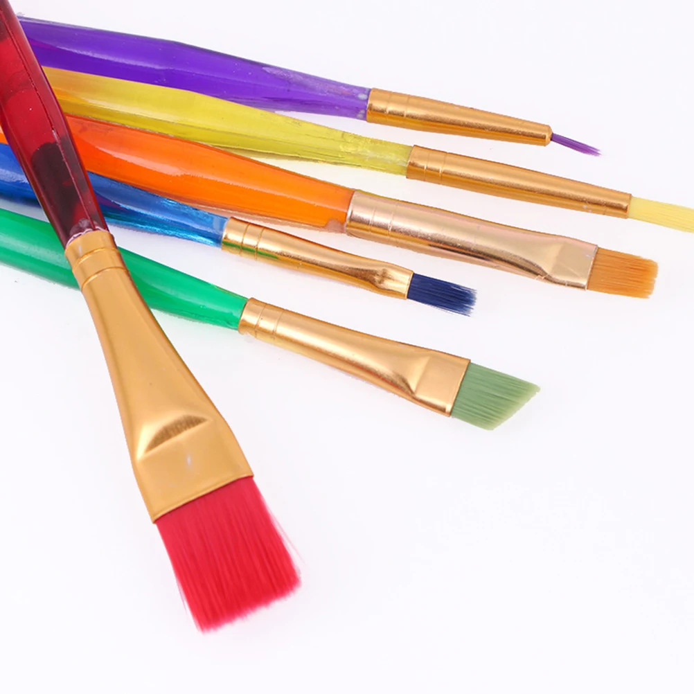 

6pcs Oil Brush Set Kids Painting Supplies Watercolor Artist Brushes Beginners Plastic Handle Metal Tube Premium Bristle