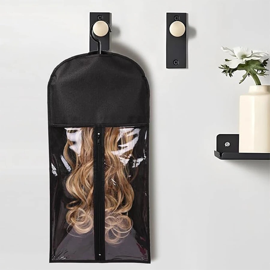6pcs Long Hair Extensions Storage Bag Non-Woven Dust Proof Wigs Carrier Bags With Plastic Hanger For Home Salon Organizer