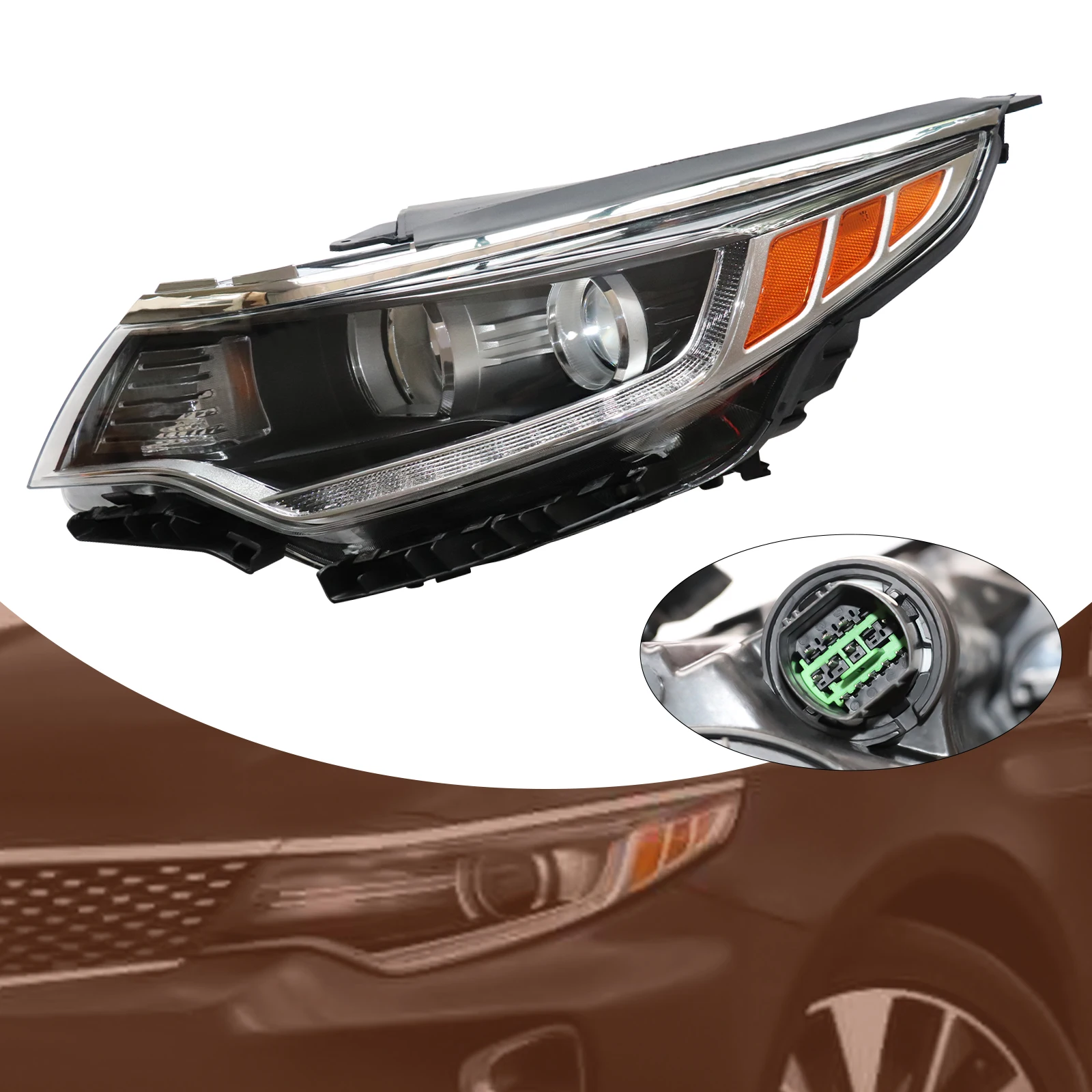 Impact-Resistant Left Driver Headlight Compatible With 2016 2017 2018 Kia Optima Headlamp Replacement