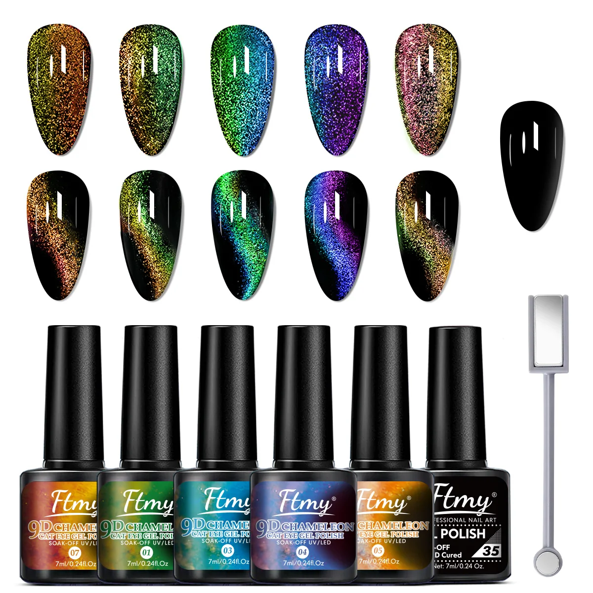 6 Farben Sternenhimmel-Effekt Magnetisches Gel-Nagellack-Set mit Soak-Off UV LED Katzenauge-Gel-Nagellack Maniküre Nail Art Kit - Magnetischer Stift – Detail 1