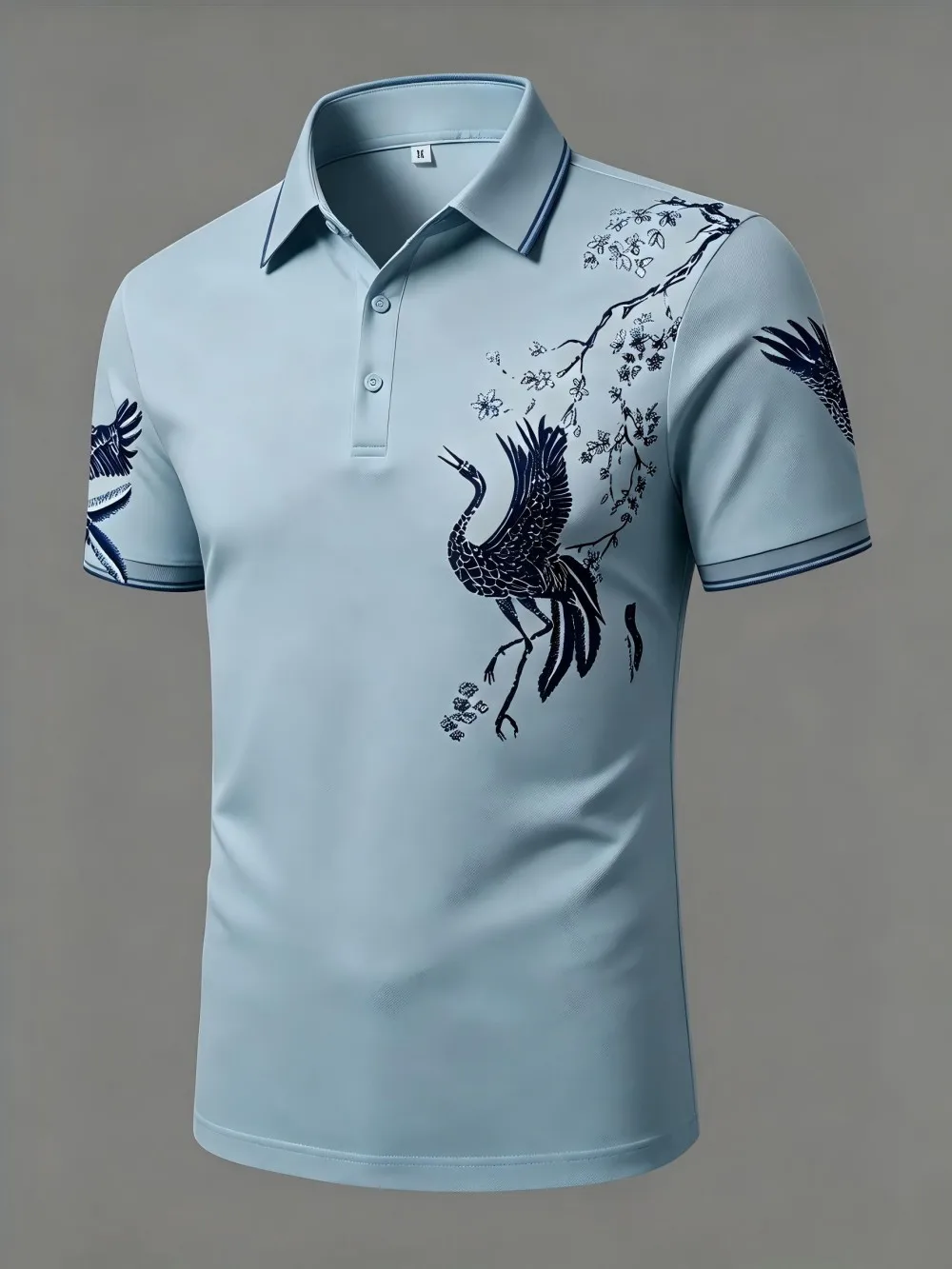 American men's summer golf red crowned crane print comfortable and breathable polo short sleeved T-shirt outdoor casual top