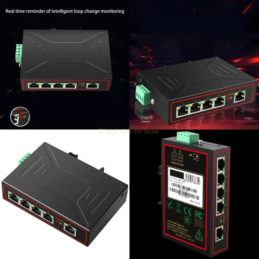 

E06D TXE043 5 Ports Industrial Ethernet Switch 10/100/1000Mbp Switch DIN Type Lan Hub Adapter