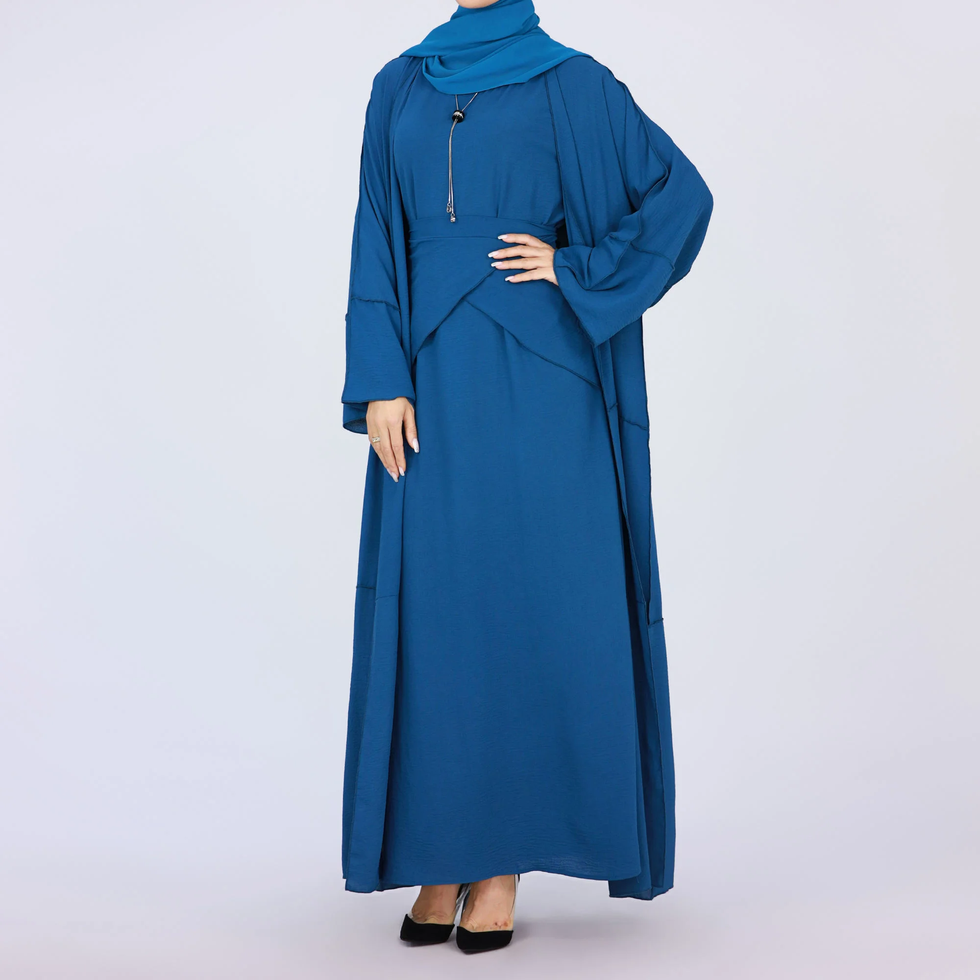 

3 Piece Eid Kaftan Abaya Dubai Turkey Islamic Arabic Muslim Maxi Dress Wrap Skirt Matching Sets Robe Longue Kimono Femme Outfits