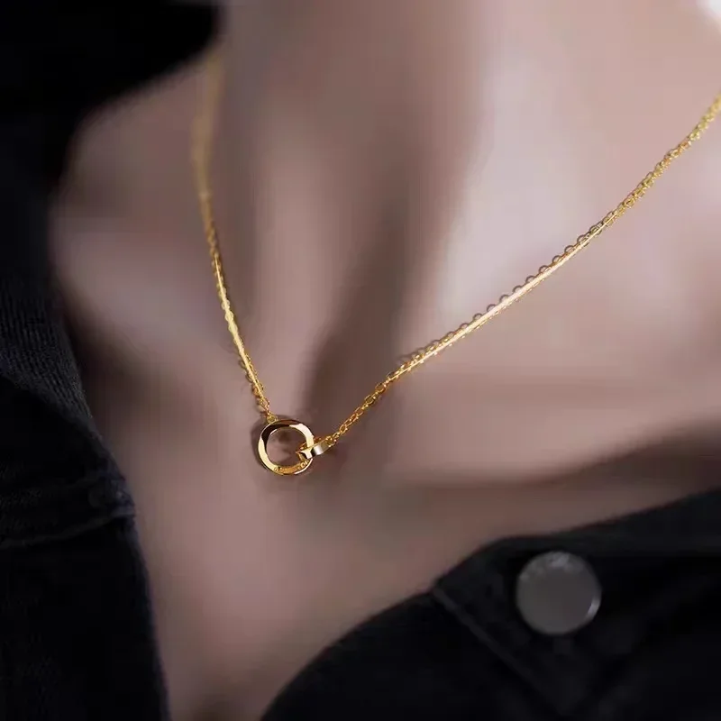 Luxury quality jewelry pure gold Mobius ring pendant necklace 999 real gold AU24K women\'s light luxury pure gold necklace