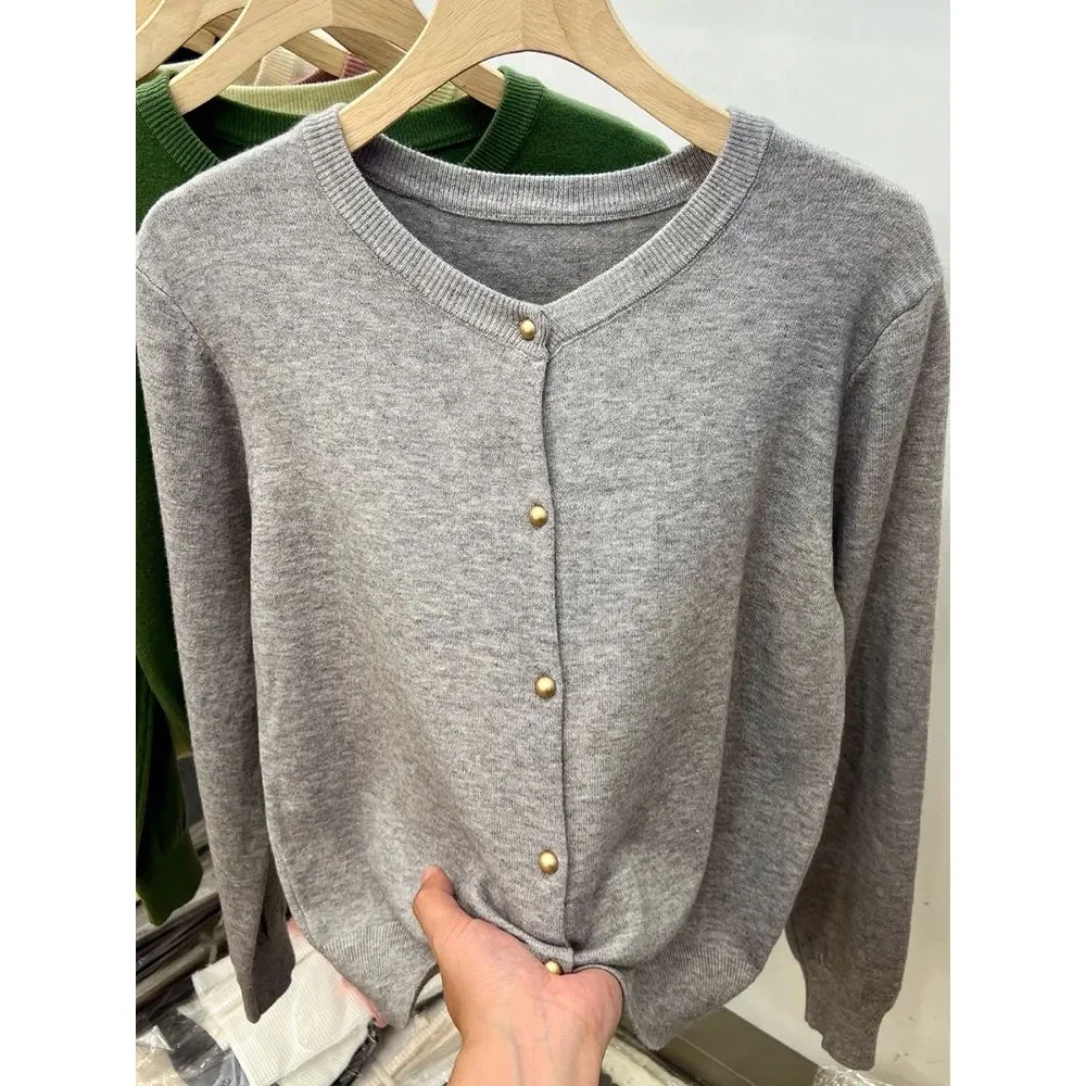 

Long Sve Sweater Cardigan Women's Spring Autumn Bright Tead Coolmax Fiber Knitted Wear for Ladies