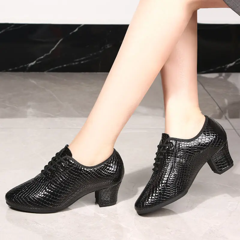 

Latin Dance Shoes Professional Adult Mid-Heel Leather Shoes Women's Soft-Soled White Shoes Square Dance