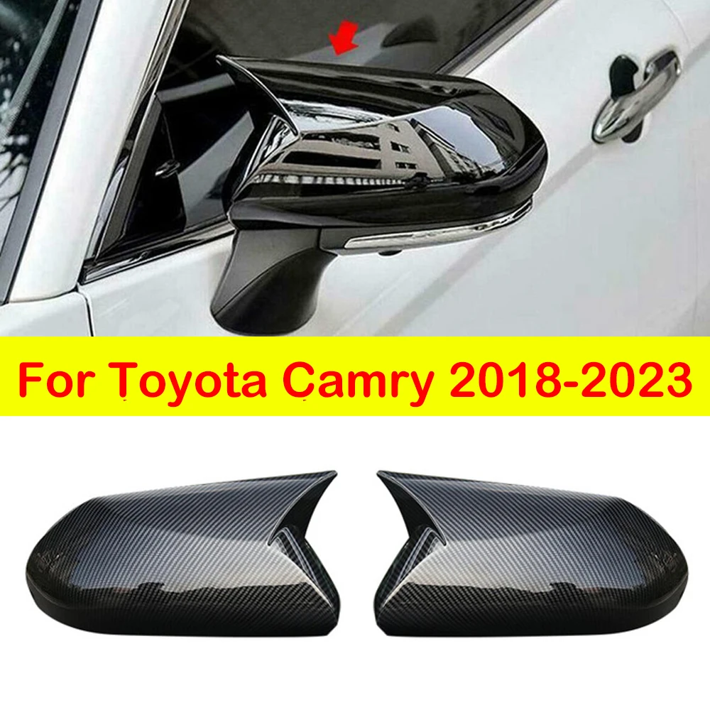 For Toyota Camry 2018-2023 Car Rearview Side Mirror Cover Wing Cap Exterior Door Rear View Case Trim Carbon Fiber Look Black