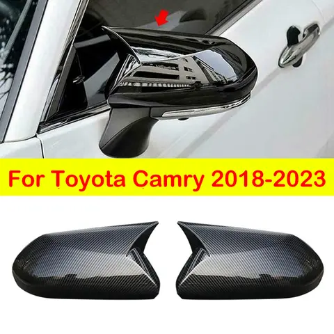 Toyota Camry 2018-2023 자동차 백미러 사이드 미러 커버 윙 캡 외부 도어 후면보기 케이스 트림 탄소 섬유 룩 블랙