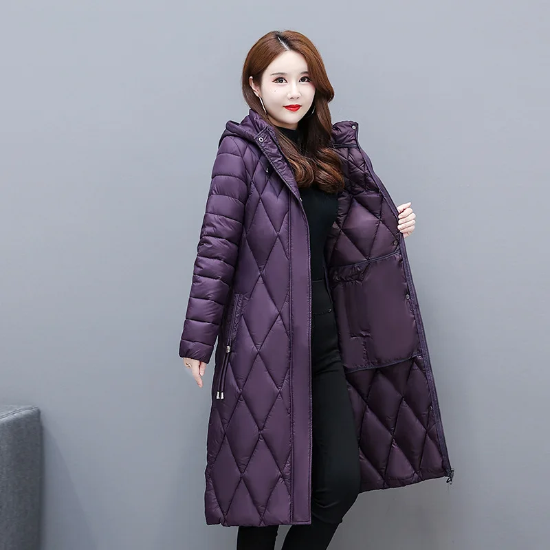 Cotton clothes women's rhombus long knee light down cotton-padded clothes