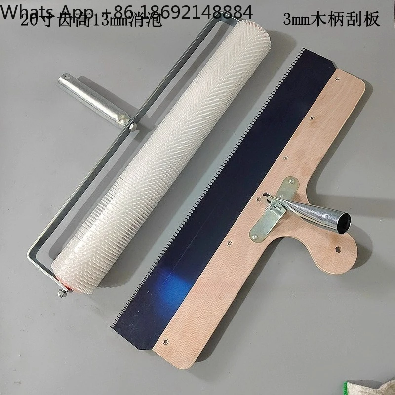 Cement self-leveling tool set, defoaming roller with teeth scraper spike shoes extended pole floor paint tool set