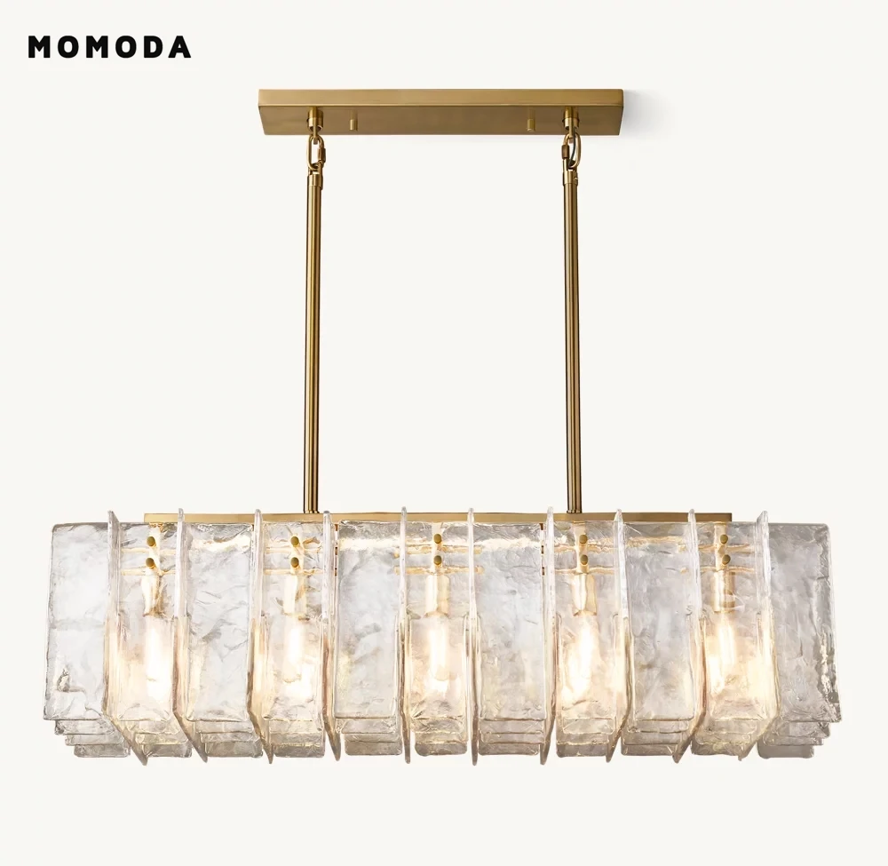 Modern Glass Chandelier Rectangular LED Lattice Chandeliers Kitchen Island Living Room Dining Room Hanging Lamps Lustre