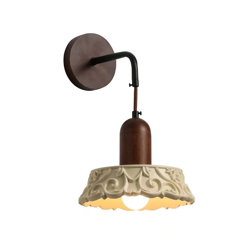 Retro Chandelier Bedside Middle Ancient Walnut Color Decoration Creative Atmosphere Carved Small Chandelier