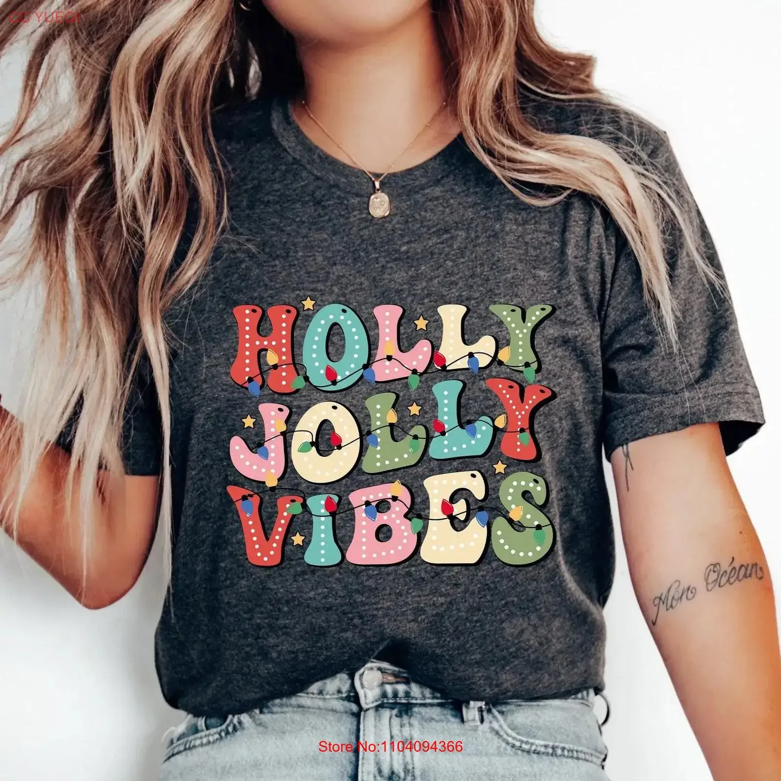 Christmas Holly Jolly Vibes T Shirt For Women Retro SweaT Holiday S67 vintage Washed homme Stylish Casual Versatile Unisex