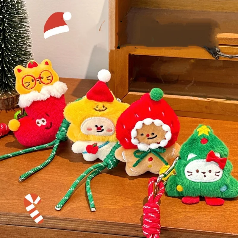 شجرة عيد الميلاد الزنجبيل رجل الفراولة هود ستار جرس حبل تجديل لينة أفخم المفاتيح طالب حقيبة كتف الديكور هدية