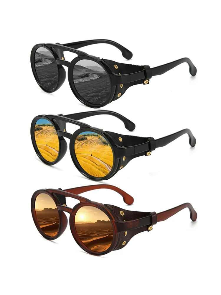 AliExpress NONE Retro Men's Leather Round Goggles Polarized Night Vision Outdoor Cycling Mountaineering Sunglasses Women Driving Glasses