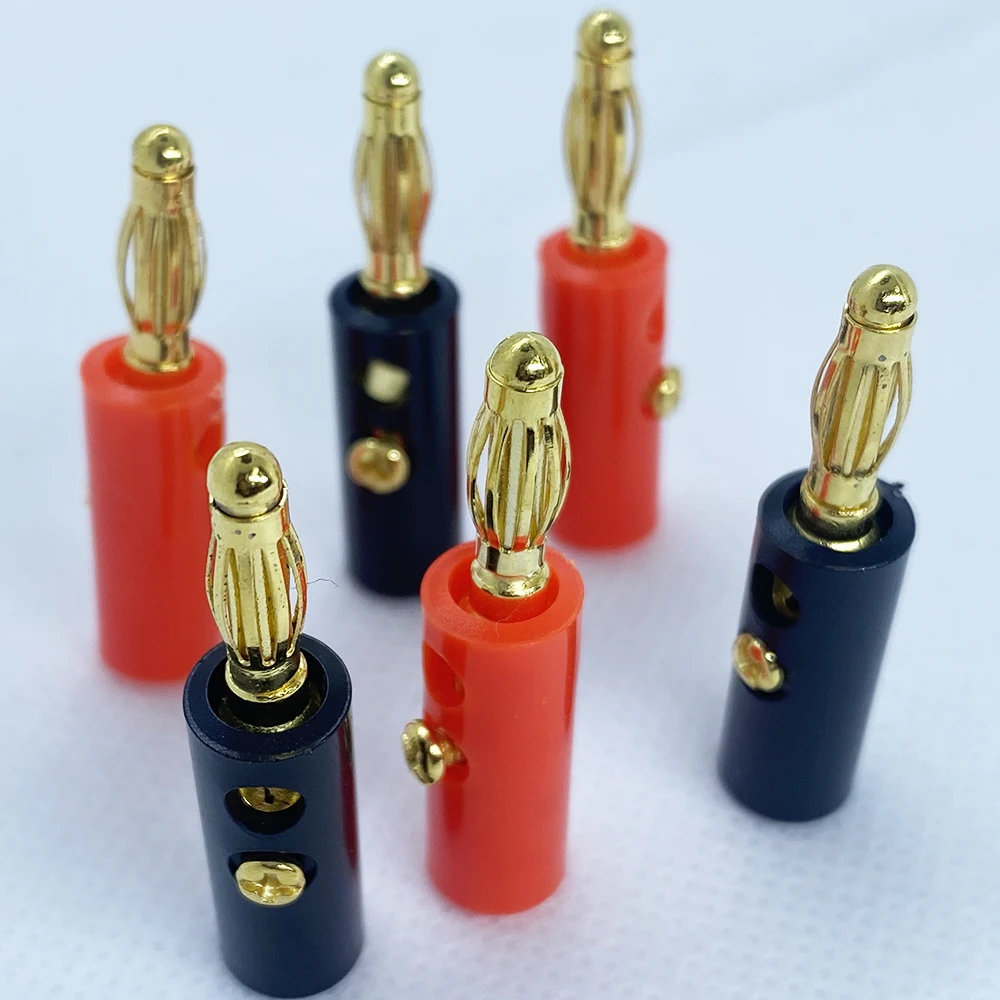 2/5/10Pair Black &Red Screw Type 4mm Banana Plug Audio Speaker Wire Connector Gold-Plated 4mm Banana Male Plug DIY Cable Adapter