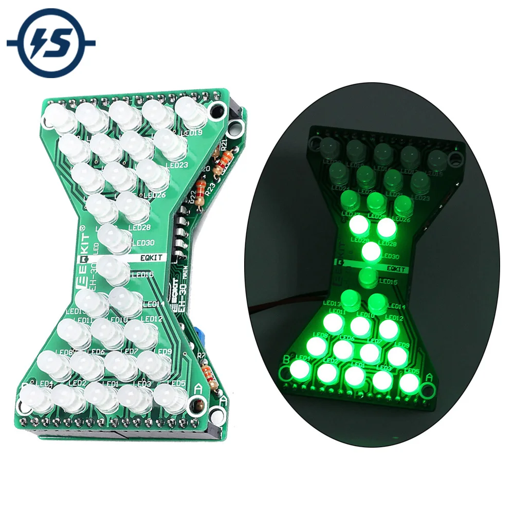 DC 5V Blue Red Green LED Hourglass DIY Electronic Kit Soldering Project Practice Adjustable Flowing Speed Double Layer PCB Board