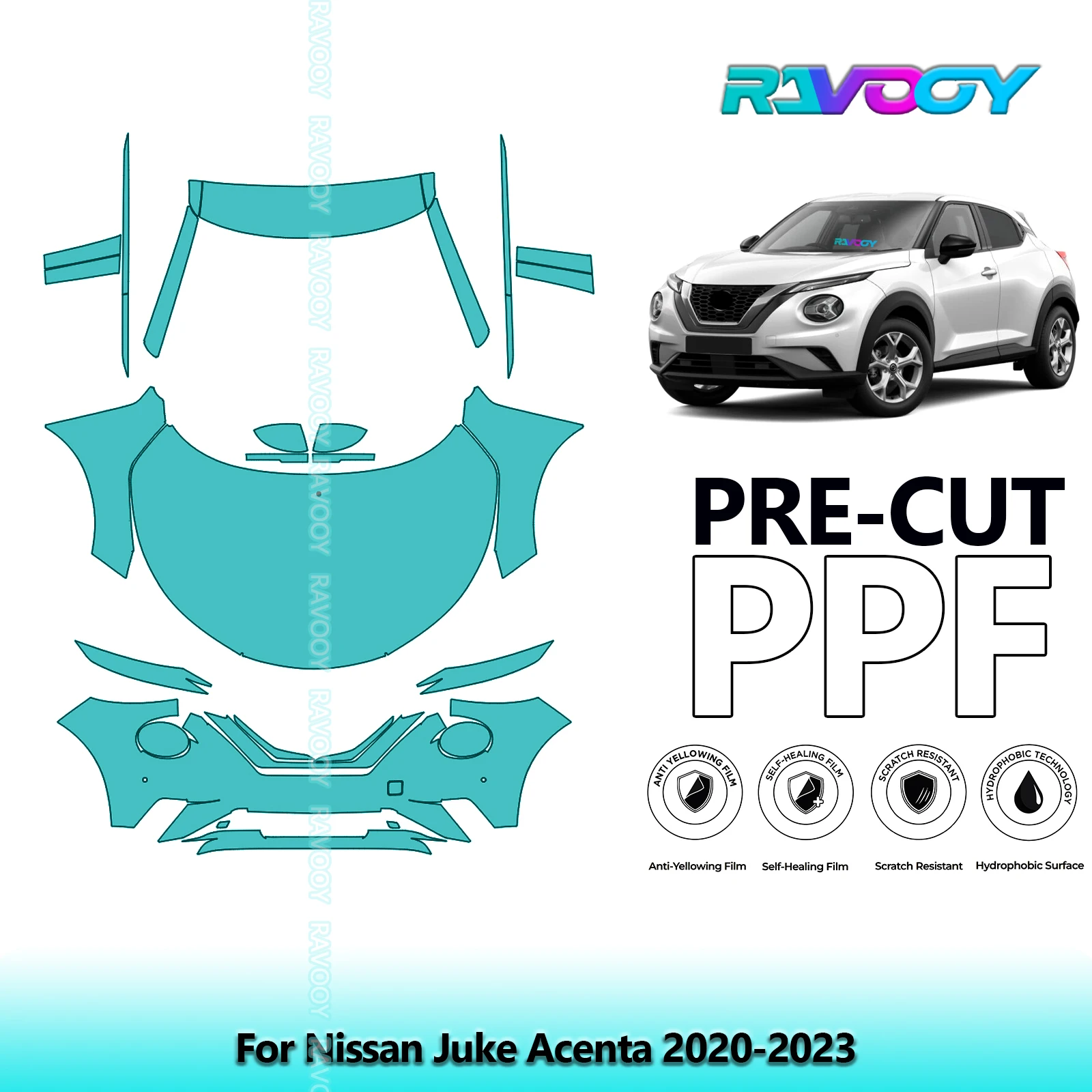 

Передний комплект автомобиля, прозрачный бюстгальтер, предварительно вырезанная защитная пленка для краски PPF для Nissan Juke Acenta 2020-2023