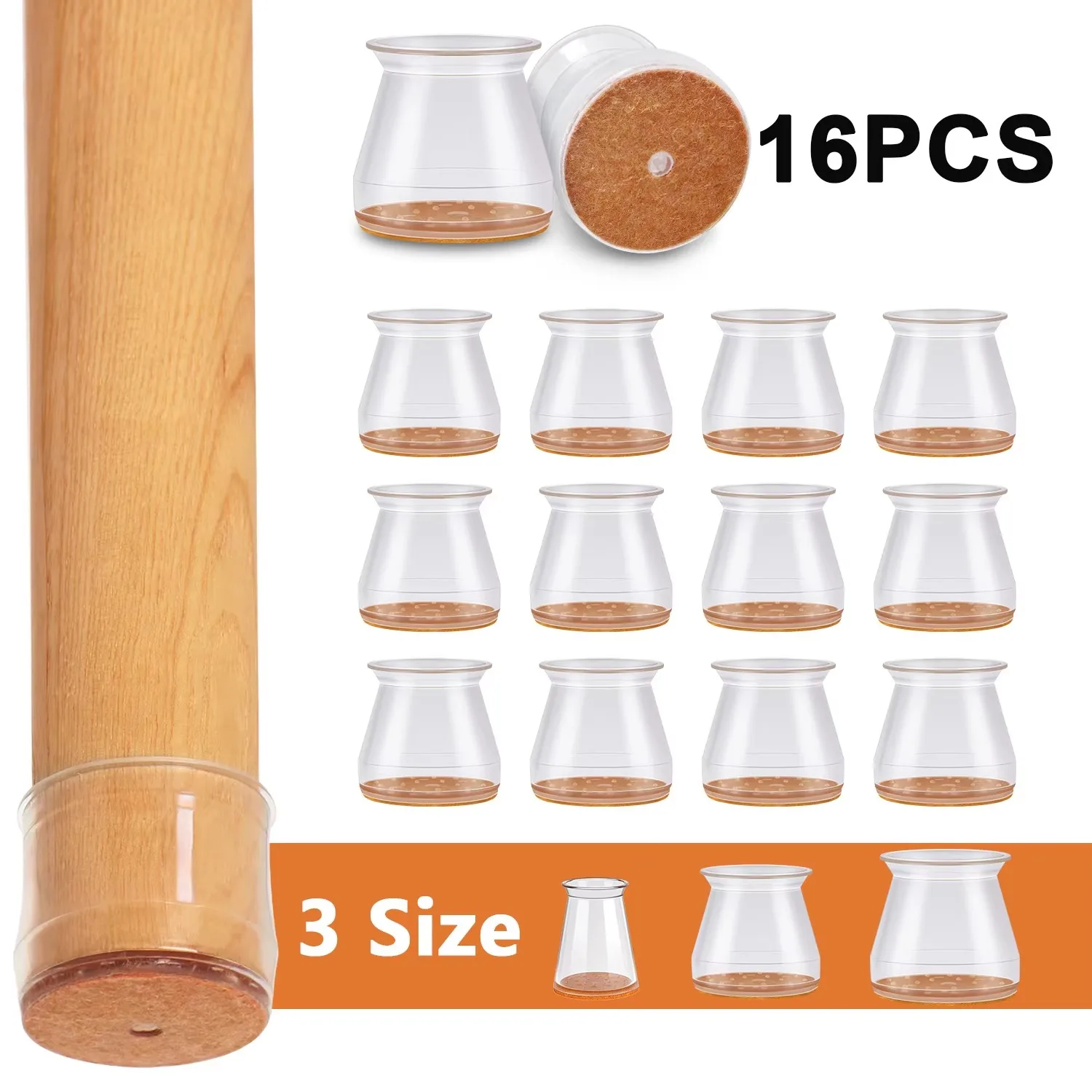 16 Pcs Round Chair Leg Protector Silicone, Chair Leg Pads, Furniture Leg Protector, Non Slip Reduce Noise