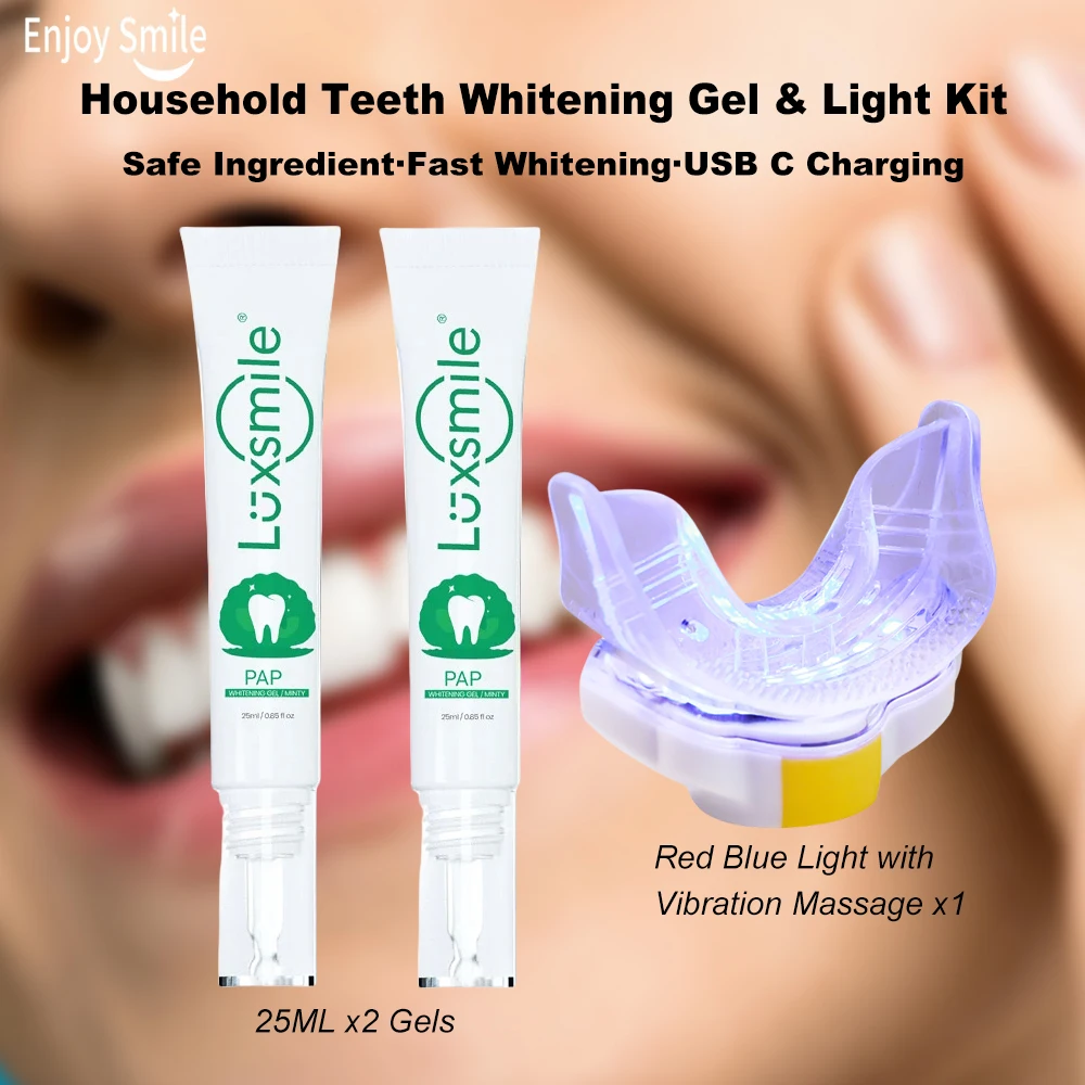 50ML Teeth Whitening Gel with Red Blue LED Dental Whitening Light Household Teeth Whitener Kit Tooth Bleaching Kit for Home Use