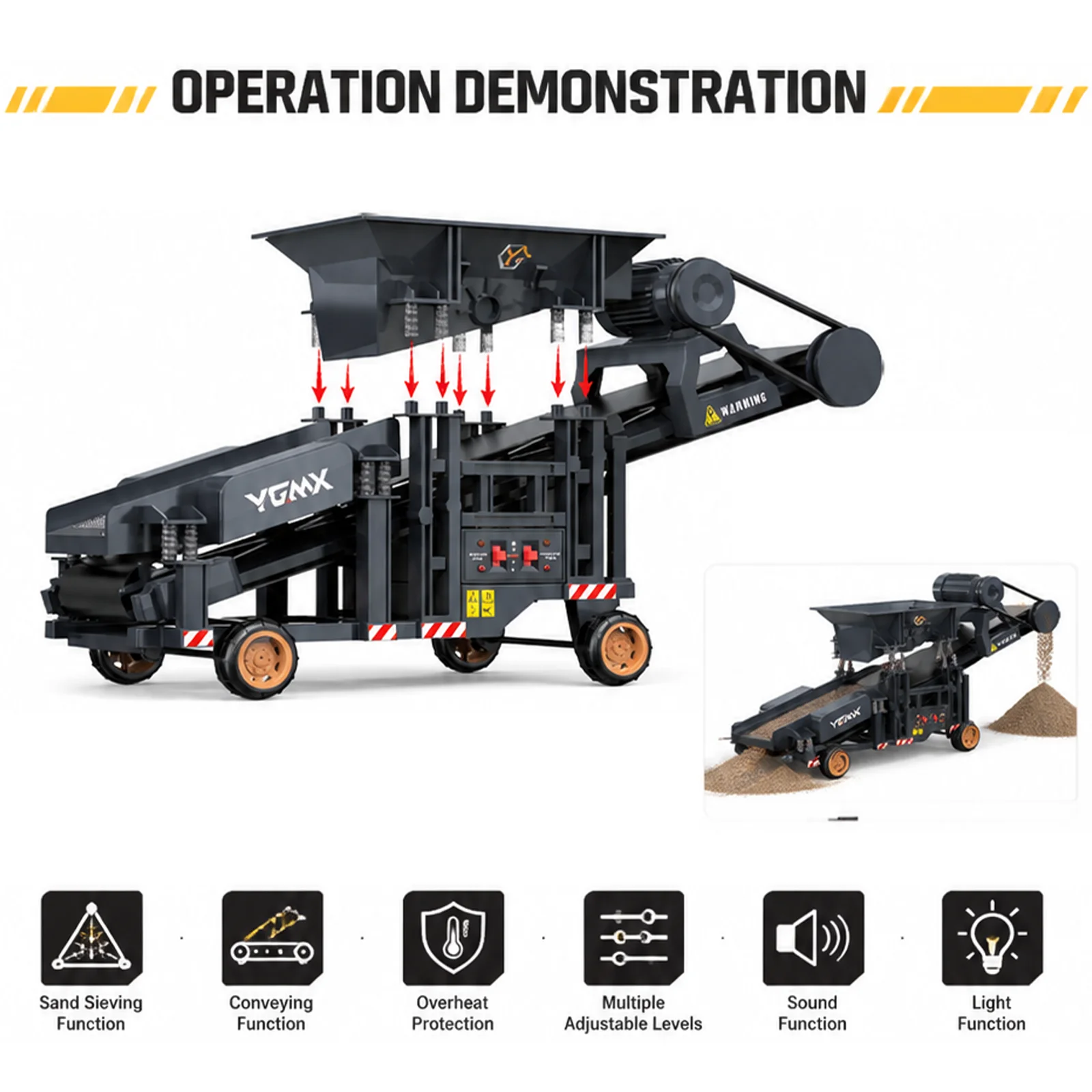 New 1/50 YG180 RC Sand Screening Machine Dual-Speed Operation With Lights Sound Effects Simulated Remote Control Truck Model Toy