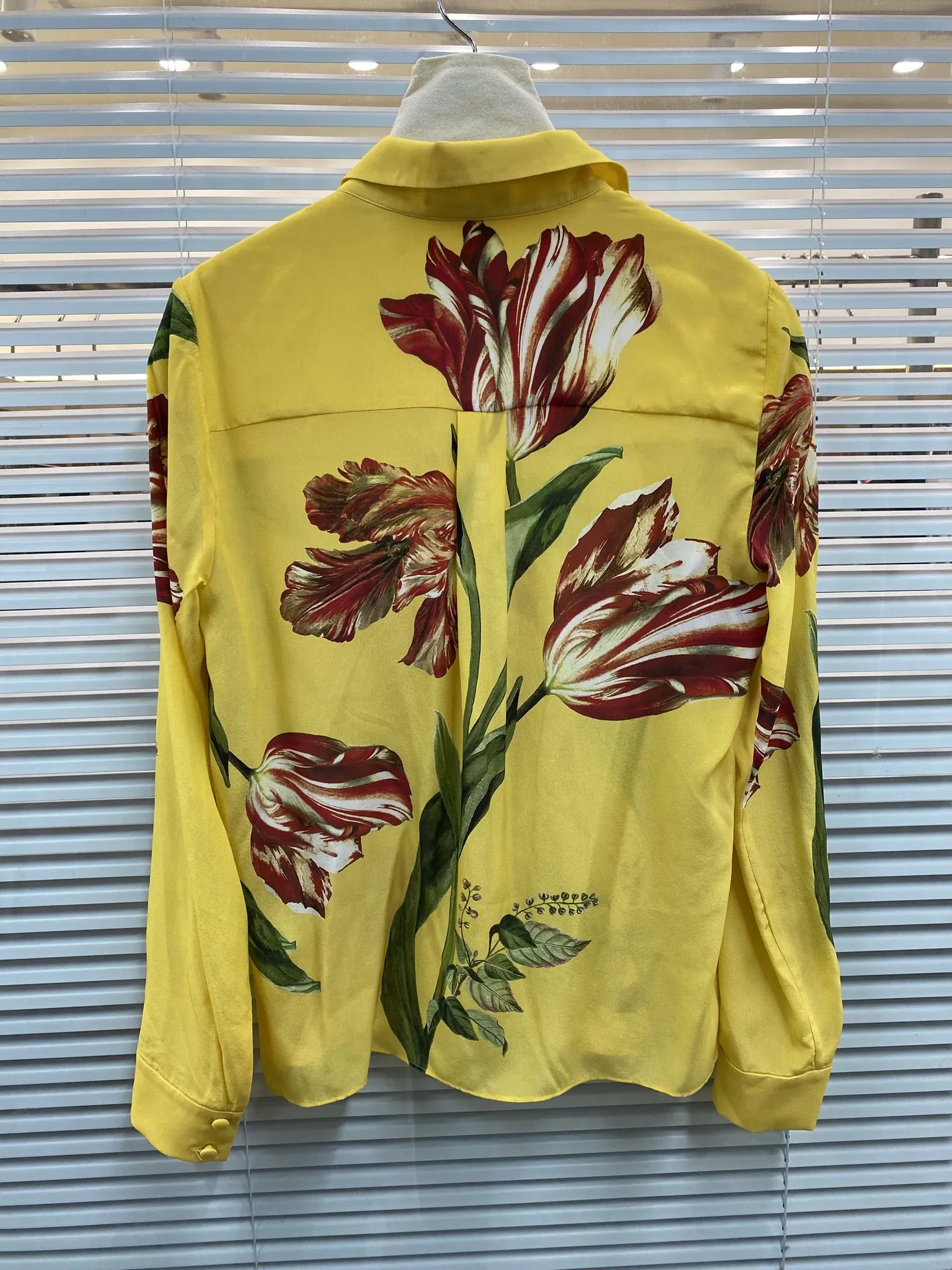 Silk Blouse Button - Chemisier Jaune Décontracté Ample à Imprimé