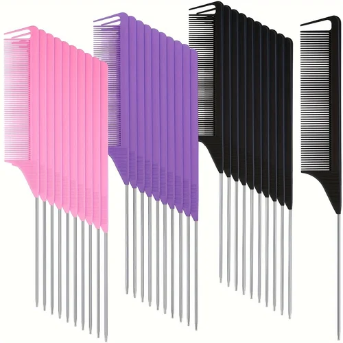 Juego de peines de cola puntiaguda de 30 piezas, adecuado para el diseño del peinado, dientes de peine de plástico y mango de metal, peine peinado resistente al calor