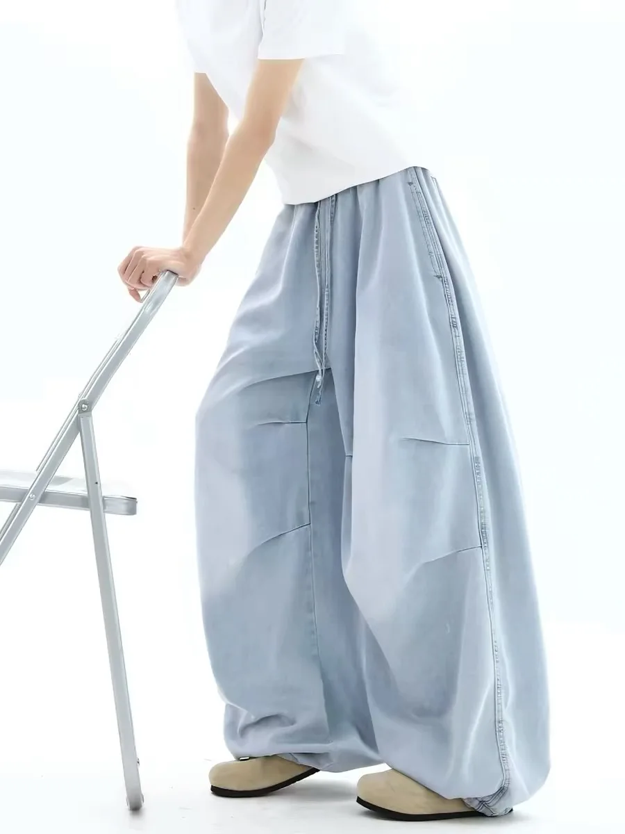 

Loose Wide Leg Pants Women's plus Size Trousers Casual High Waist Jeans Loose Drapey Folded Blue Casual Loose Fit Trousers