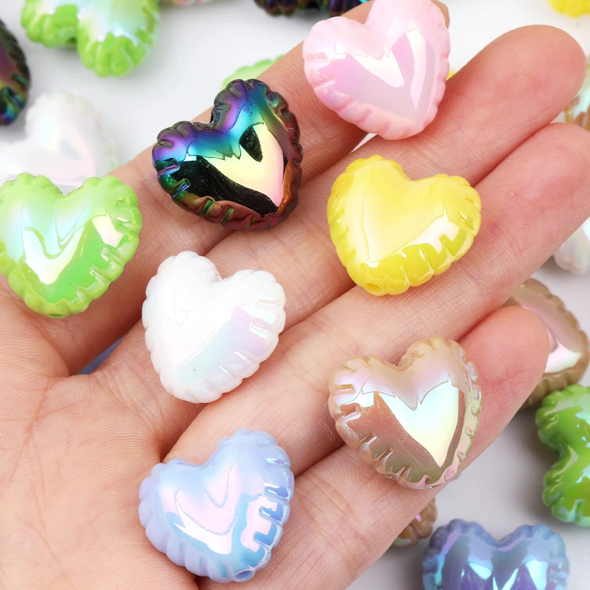 8pcs/12pcs Colorful Heart Shape Acrylic Beads Loose Beads for Jewelry Making DIY Necklaces Bracelets Phone Chains