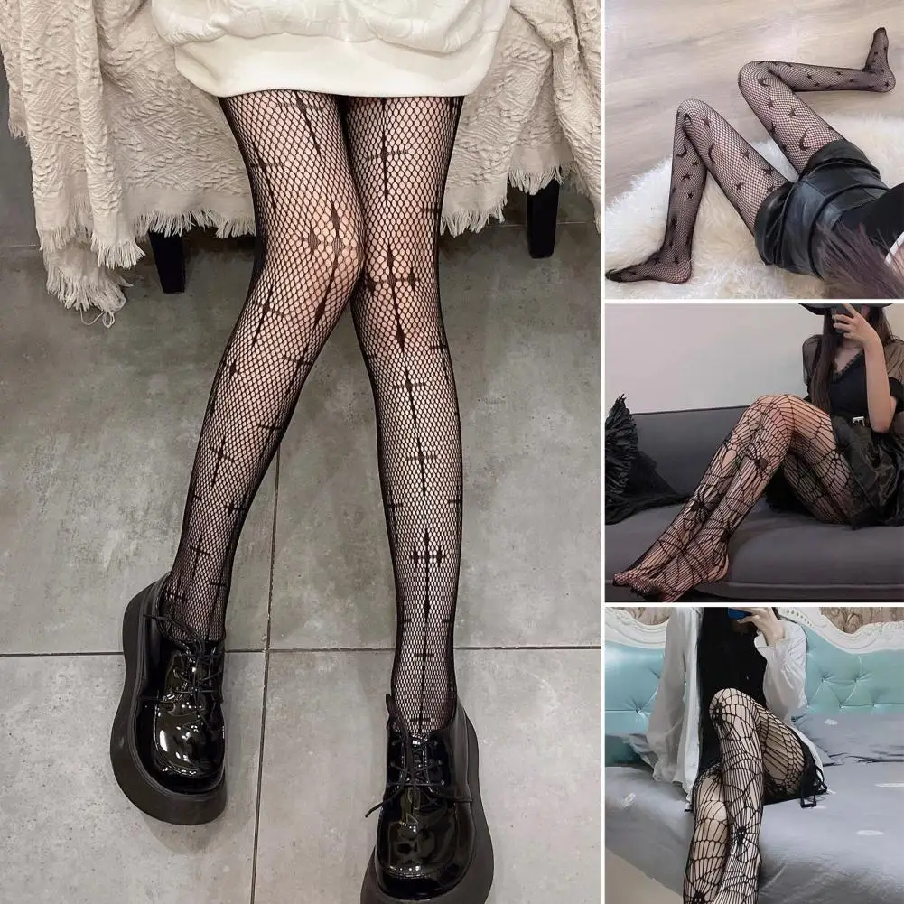 Sexy Women Tights Classic Small Silk Stockings Thin Vintage Cross Pattern Thigh Sheer Pantyhose Female Elastic Hosiery Club Wear