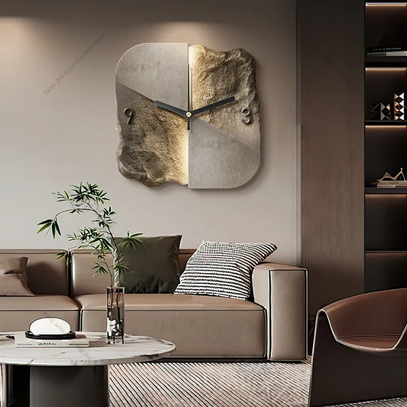 Modern High-end Wall Clock Nordic Creative Abstract Three-dimensional Sandstone Dining Room Wall Clock Home Decor Painting FYWC
