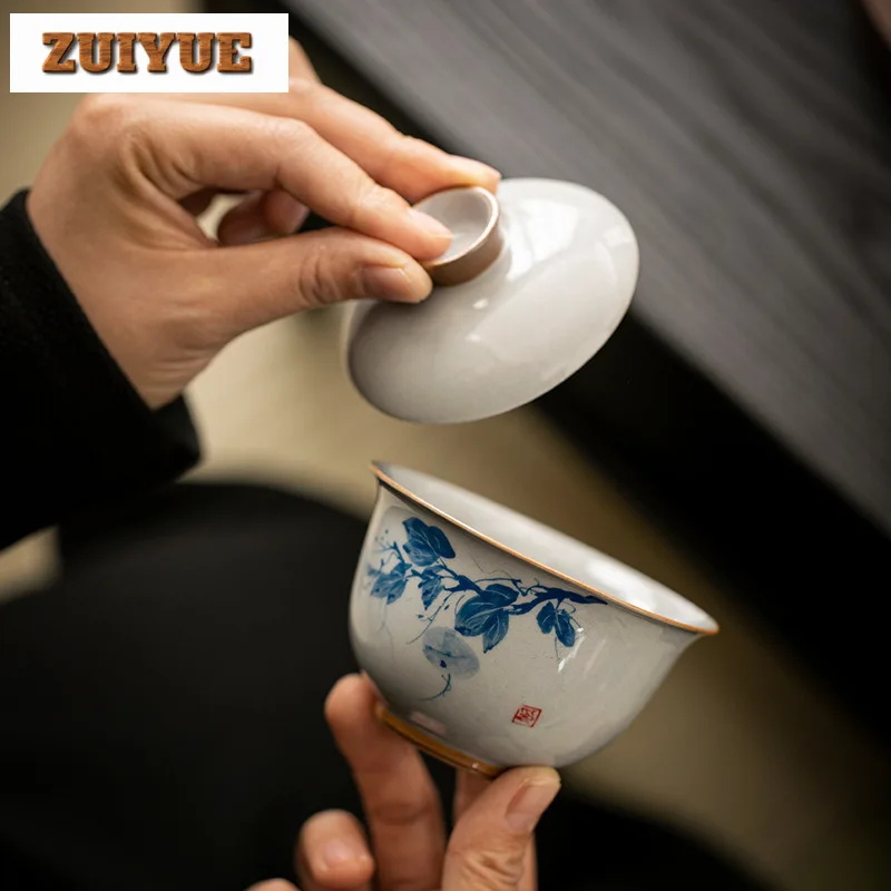 160ml Hand-painted Gourd Gaiwan Handmade Hand Grab Three Talents  Tea Tureen Household Tea Maker Cover Bowl Tea Ceremony Gift