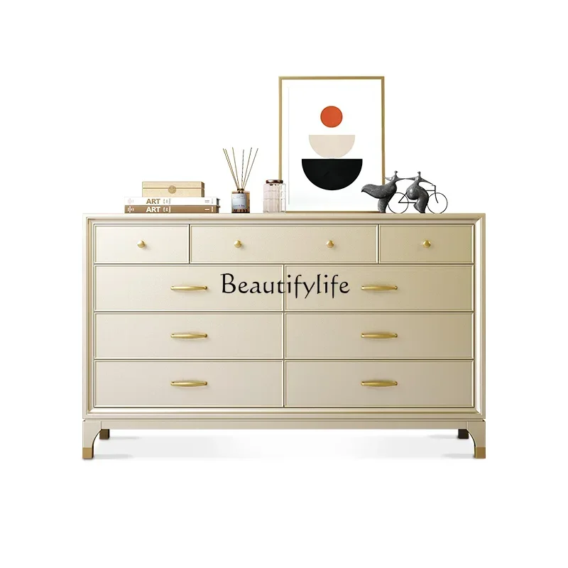 

FG28Light luxury solid wood nine chest cabinet champagne silver American modern simple living room storage wall