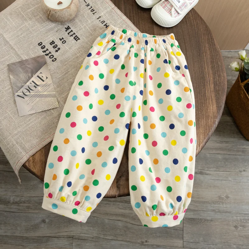 

LYY-Girls' Autumn Pants2024New Cotton Loose Western Style Casual Baby Girl Spring and Autumn Polka Dot Bloomers