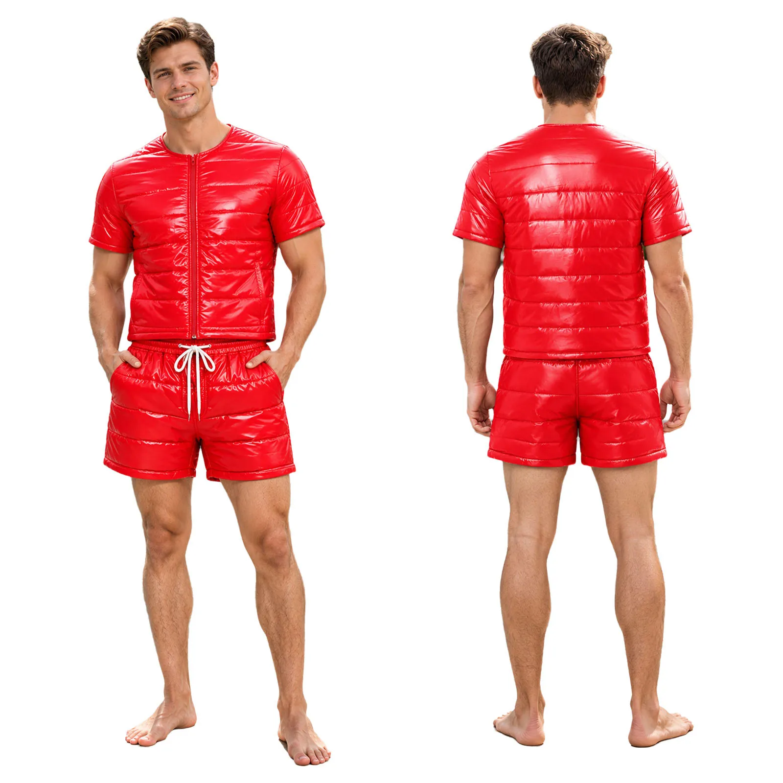 Men Quilted Puffer Padded Waterproof Outfit Jacket with Shorts for Sports Hiking Cycling Camping Fishing Indoor Outdoor Wear