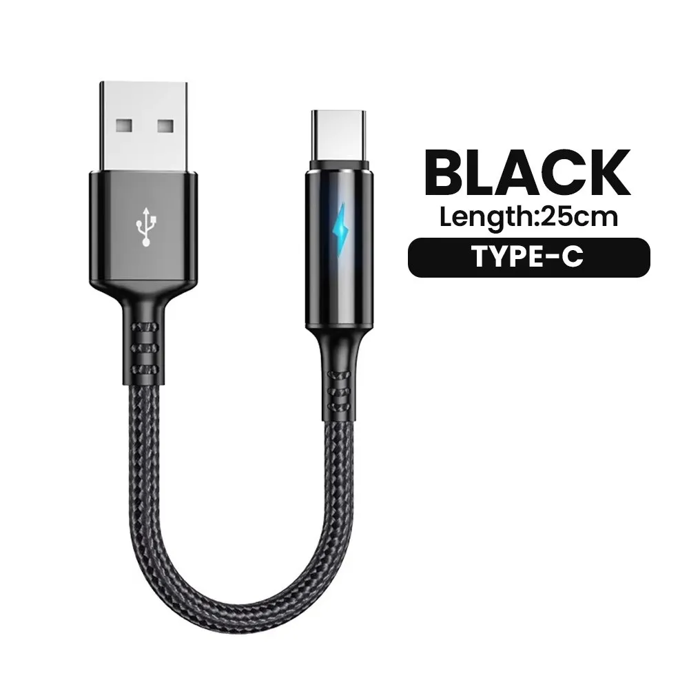 New 25cm USB Type C Cable Fast Charging Nylon Fast Charging Cable Short Portable Data Cable