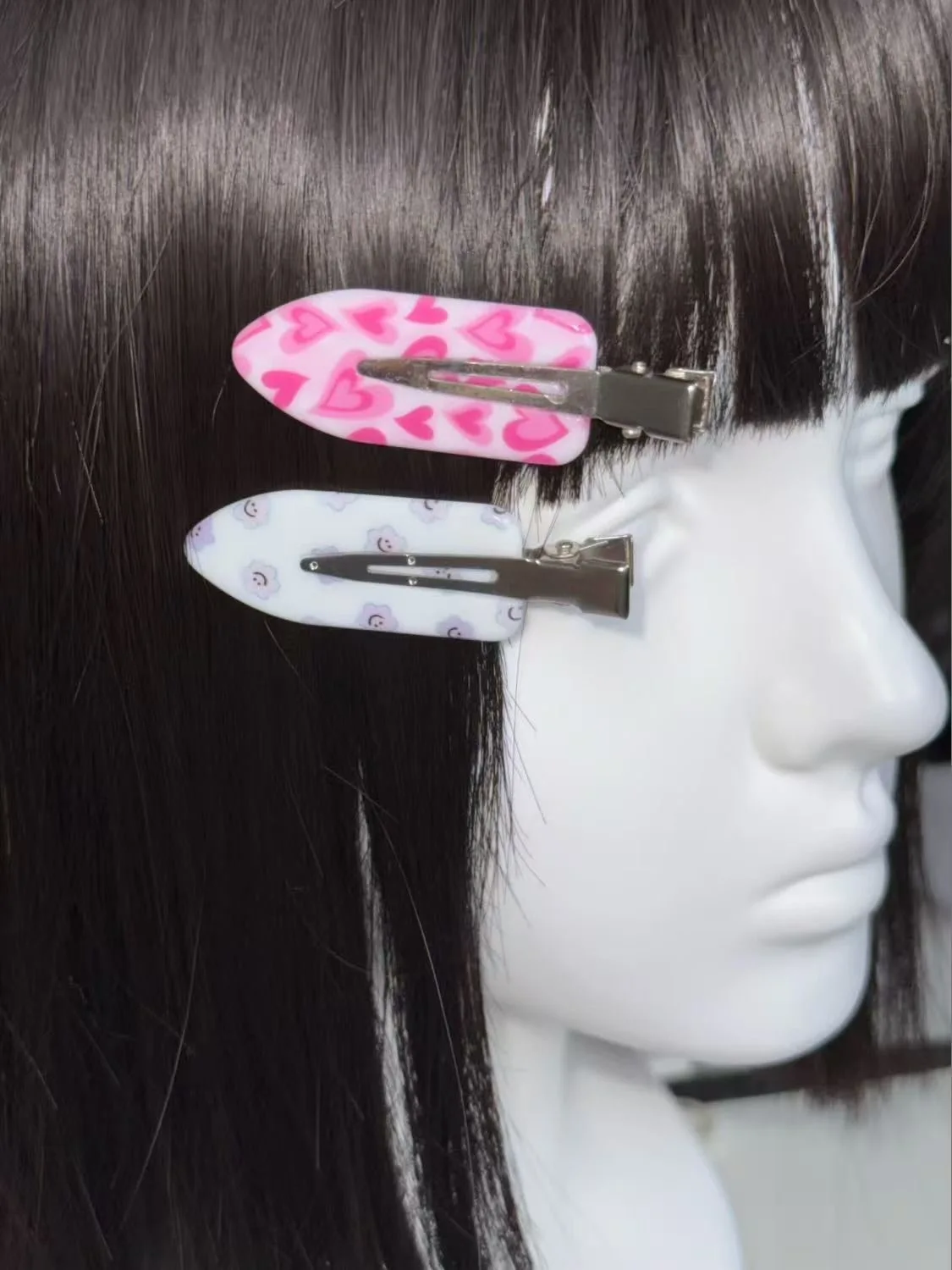 2pc/Set Y2k Hair Clips For Women Pink Heart-shaped Smiling Face Duckbill Clip Side Bangs Barrettes Girls Lolita Hair Accessories
