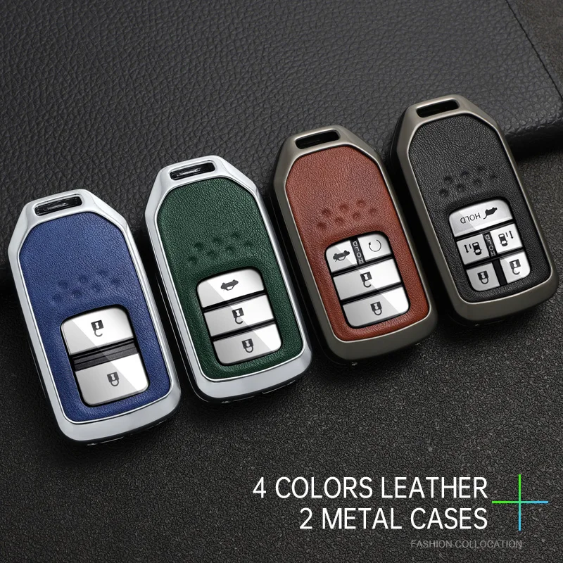 Zinc Alloy Leather Car Key Case Cover for Honda Accord EX EXL Civic CRV Jazz Jade Fit City Odyssey XR-V HRV Pilot Freed Vezel