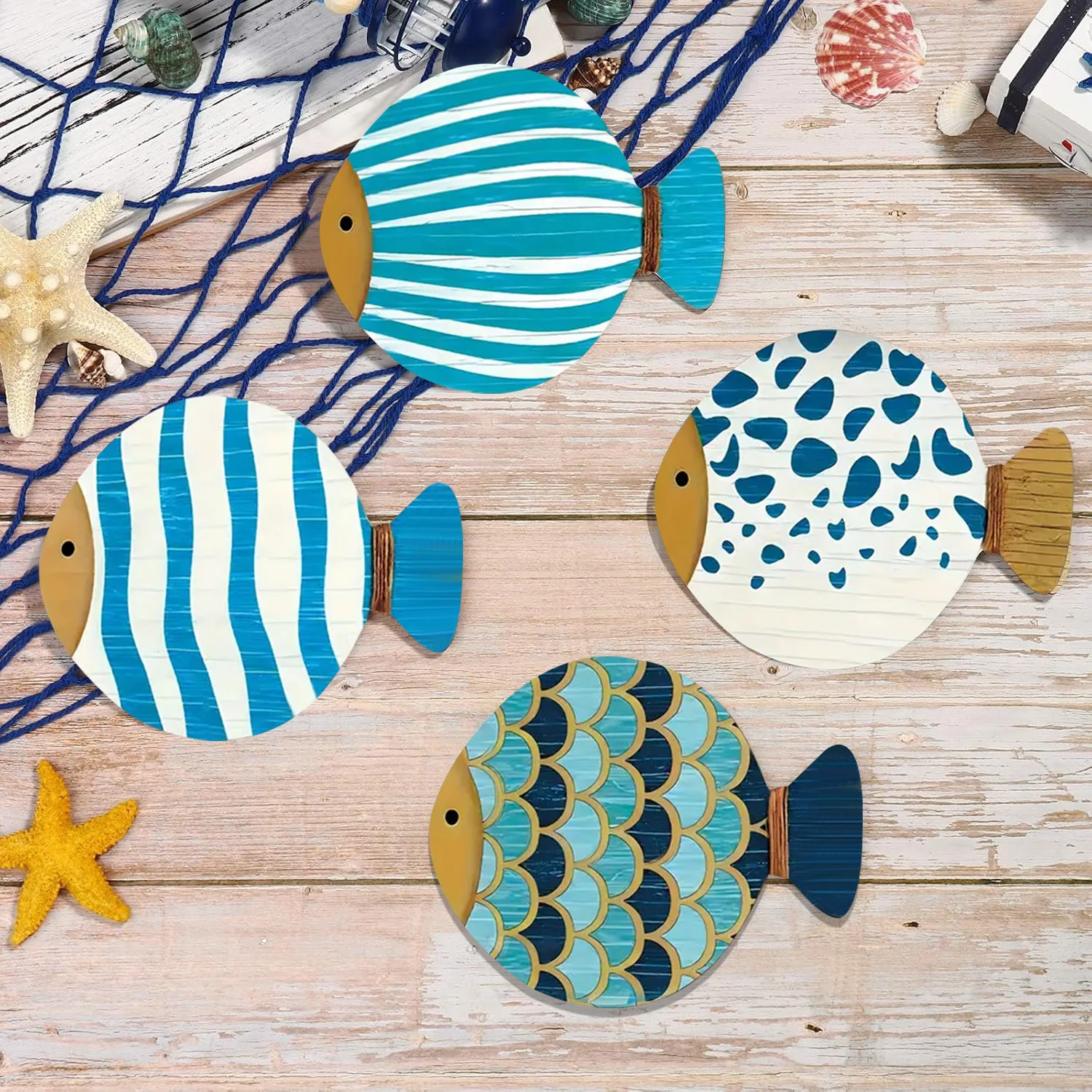 

Vintage Wooden Ocean Fish Nautical Beach Wall Decor Hanging Home Bedroom Kids Room Vintage Fish Decor