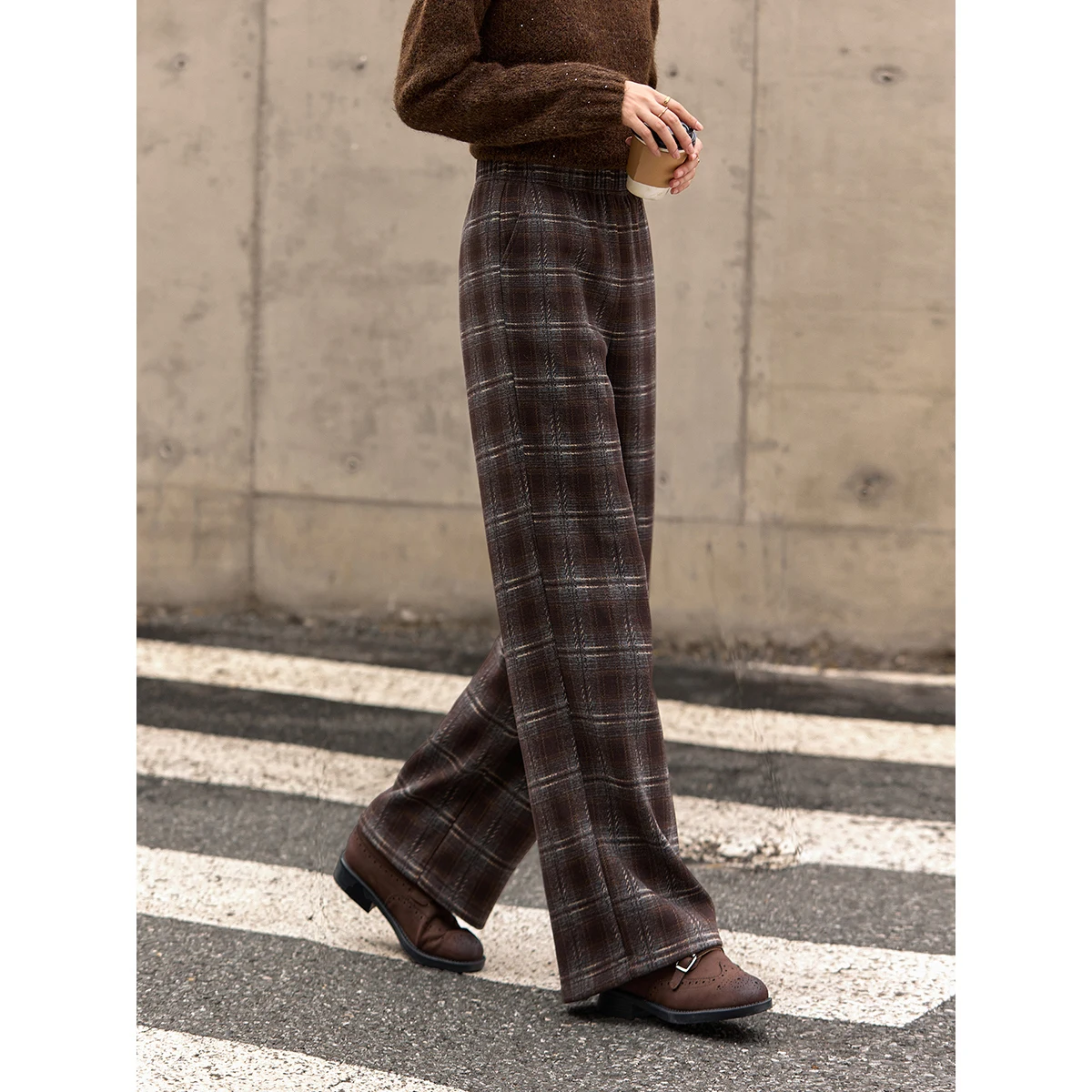 VIMLY Casual Long Pants for Women 2025 Winter Fleece Lined Plaid Straight Baggy Sweatpants Mid Waist Warm Woman Clothes A3081
