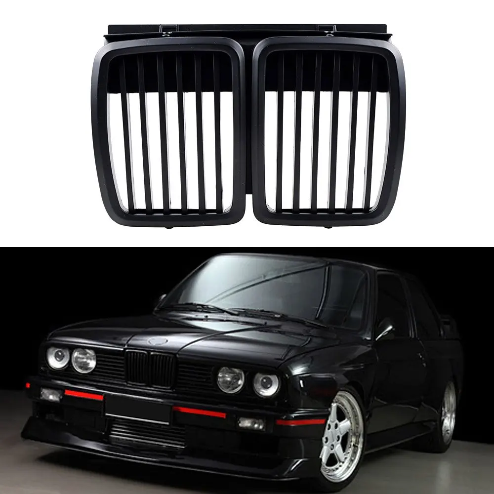 Front Grille Replacement for BMW E30 3-Series M3 Front Hood Bumper Grill Matte Black 1982-1994