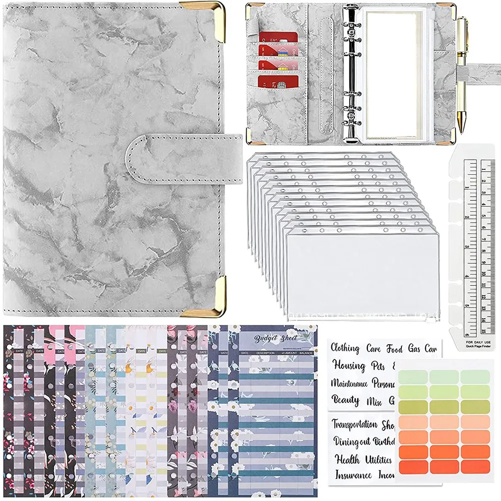 6 Holes Loose-Leaf Notebook, PU A6 Binder Notebook A6 Notebook Budget Planner Folder Budget Sheets Binder Covers D