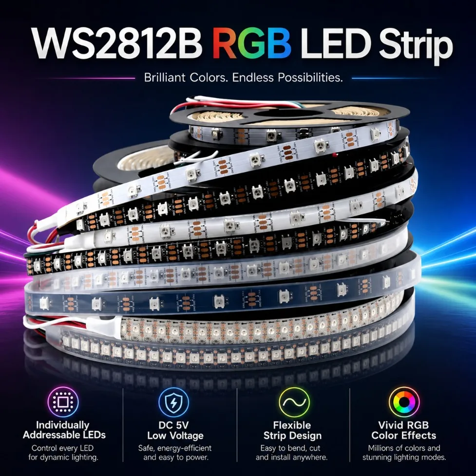 DC5V WS2812B 5050 RGBIC Smart LED Strip Individually Addressable IC 30/60/144LEDs/M Black/White PCB IP30 IP67 Waterproof Lamp