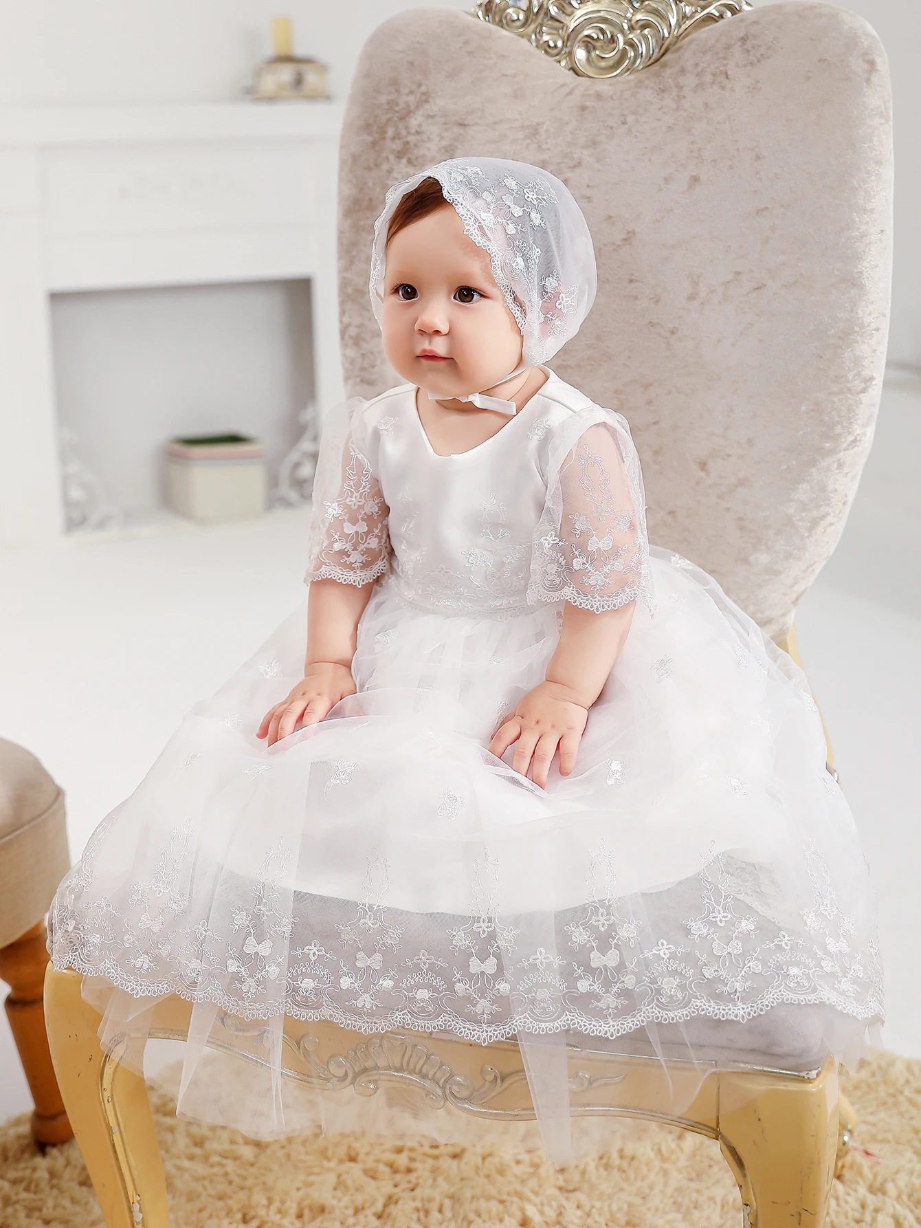 Embroidered Prom Luxury Baby Girl Baptism Dress New Design Christening with Bonnet Lace Dresses
