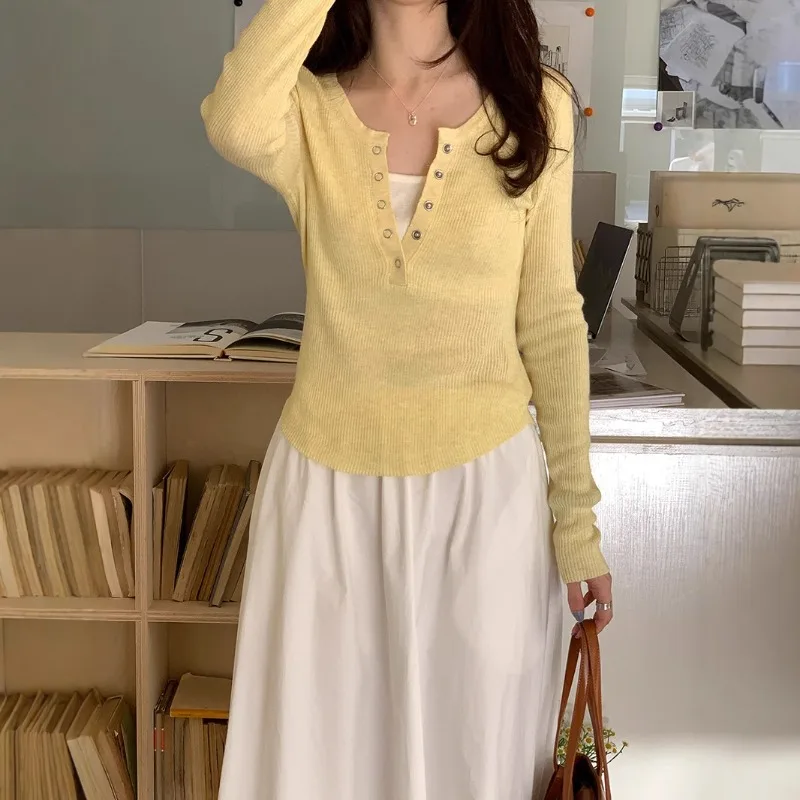 

Fake two-piece knitted sweater versatile long-sleeved bottoming shirt top